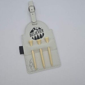 White leather wooden golf tee holder